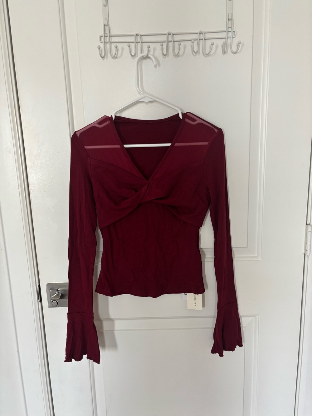 Commense Twist-Front Long Sleeve Top in Wine